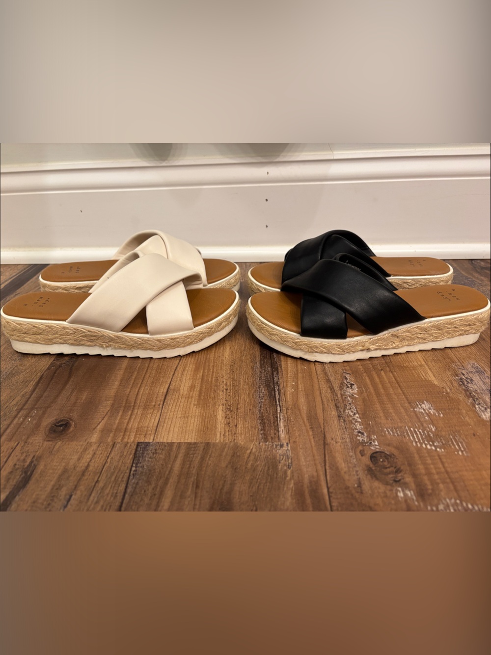 Women's Black Crossband Espadrille Slide Sandals